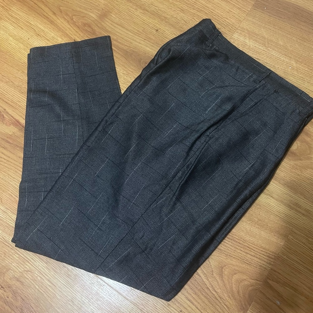 Men's Dark Charcoal Windowpane Dress Pants - Modern Tailored